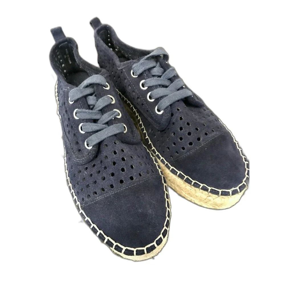 J/Slides Rileyy Navy Blue‎ Perforated Suede Espadrille Laced Sneakers Women 9.5